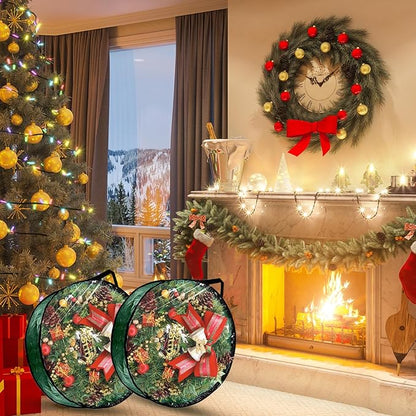 6 PCS Clear Wreath Storage Bag, 24x8 Inch Christmas Wreath Storage Container, PVC+PE Wreath Protector with Handle for Xmas Holiday Seasonal Wreath Garland (Green)