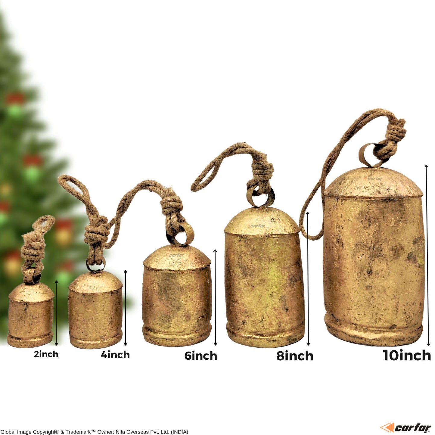Carfar Shabby Chic Vintage Country Rustic Style Bells Handmade Large Metal Harmony Christmas Hanging Cow Bells Complete Set (1, 5 Bells)