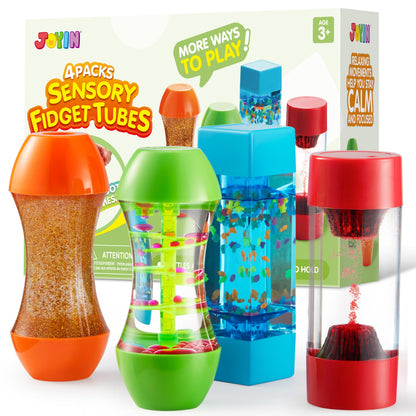 JOYIN 4-Pack Fidget Tubes for Kids, Sensory Tubes, Stress Relief Toy, Speech Therapy Materials, Calming Toys for Children with Autism, Calm Down Corner Supplies, Easter Presents for Toddlers
