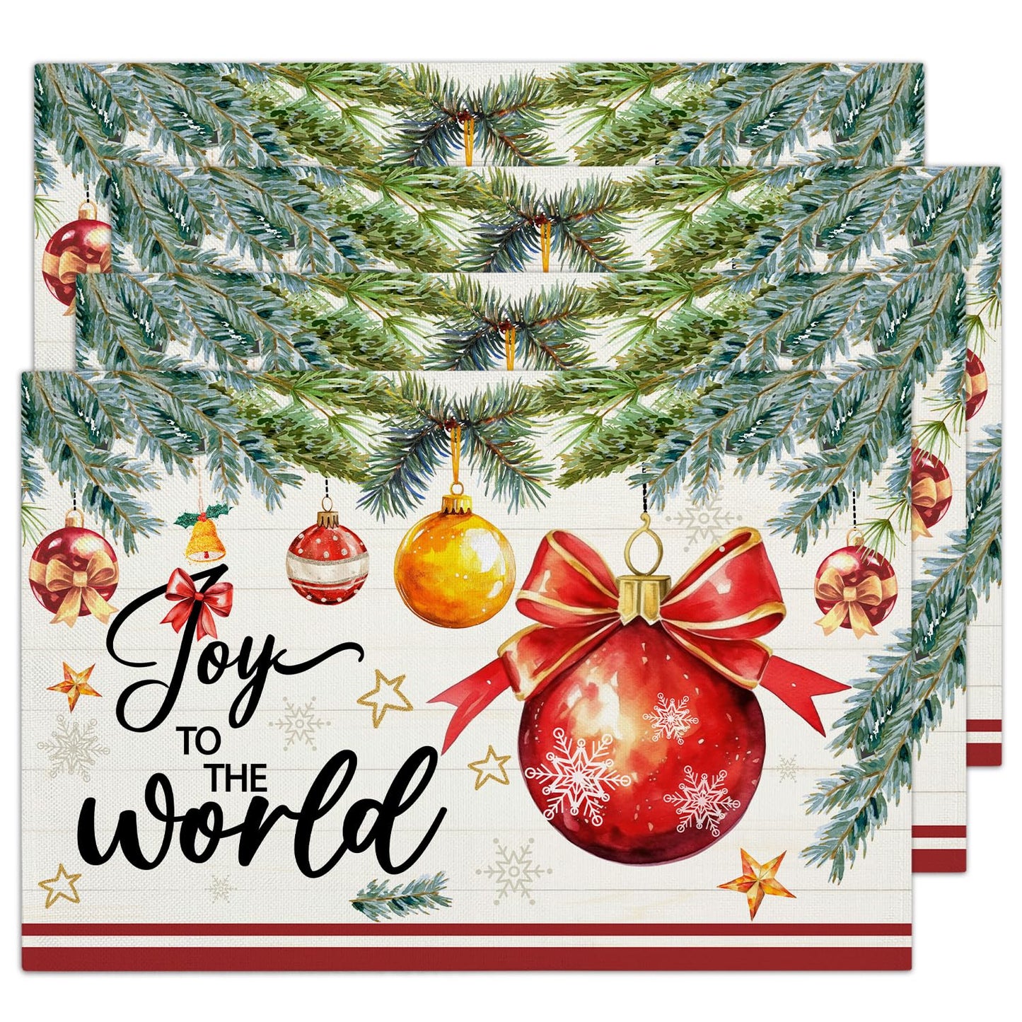 Christmas Baubles Placemats Set of 4 Winter Gifts for Christmas Women Rustic Holiday Placemats Decor for Xmas Party Outdoor Home Kitchen Dining Recyclable Table Mats 12x18 inch - DH724