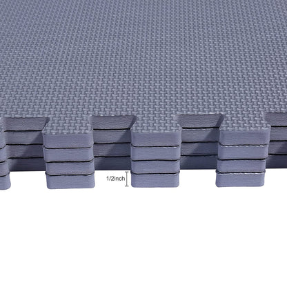 BalanceFrom Puzzle Exercise Mat 1/2" Thick, EVA Interlocking Foam Floor Tiles for Home Gym, Mat for Home Workout Equipment, Floor Padding for Kids, Gray, 24 in x 24 in x 1/2 in, 48 Sq Ft - 12 Tiles