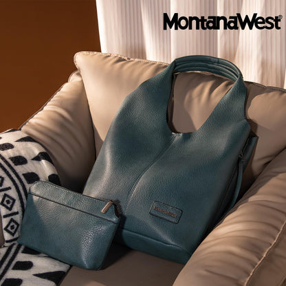 Montana West Purses and Handbags Slouchy Hobo Bags for Women Tassel Zipper Shoulder Top Handle Tote Vegan Leather MWC2-195GN