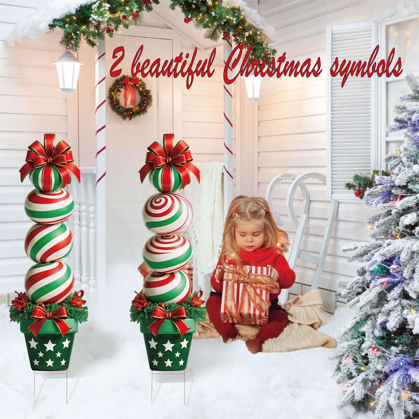 33" Christmas Decorations Outdoor Candy Christmas Decorations, 2ct Large Tall Outdoor Stake Signs 4 Interlocking PP Panels with H-Brackets Fiberglass Rods for Lawn Pathway Xmas Party