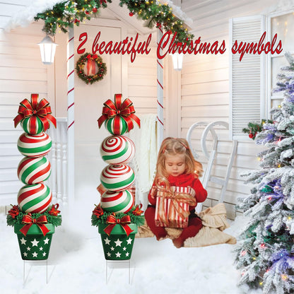33" Christmas Decorations Outdoor Candy Christmas Decorations, 2ct Large Tall Outdoor Stake Signs 4 Interlocking PP Panels with H-Brackets Fiberglass Rods for Lawn Pathway Xmas Party