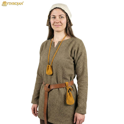 Mythrojan Small Trinket Pouches Pack of 4, Suede Leather Drawstring Coin & Dice Bags for LARP, SCA, Viking & Medieval Events Color : Yellow