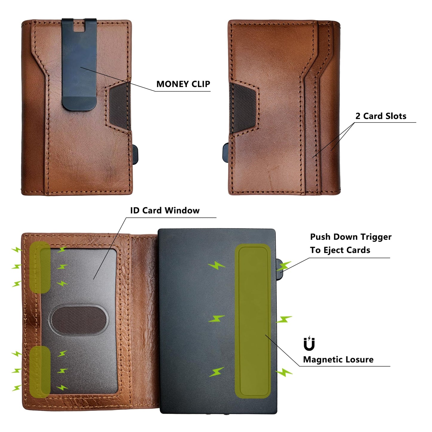 RFID Blocking Wallet for Men, Aluminum Pop Up Credit Card Holder with Money Clip,Holds 10+ Cards Slim Leather Minimalist Front Pocket Wallet, Gifts for Men
