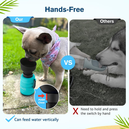 Pecute Dog Water Bottle Portable & Collapsible,17oz-29oz Water Dispenser with Folding Bowl, 5 Levels Capacity in 1,Carabiner Clip,100% Food Grade Silicone,Outdoor Walking,Hiking,Travel,Light Blue