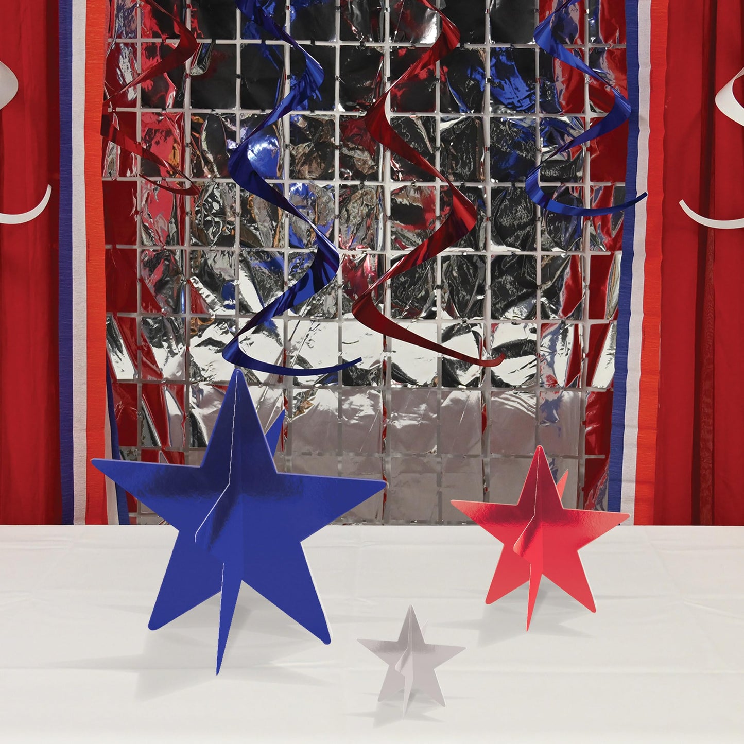 Beistle Red, Silver, and Blue 3-D Foil Star Centerpieces – 6 Pack, Dimensional Star Table Decorations, Freestanding Metallic Décor for New Year’s Eve Celebrations, July 4th Parties & Patriotic Events