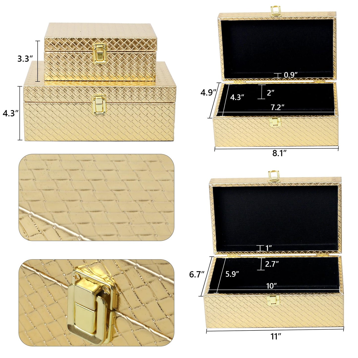 DECOR4SEASON Faux Leather Decorative Jewelry Storage Organizer Boxes Set of 2, Gold