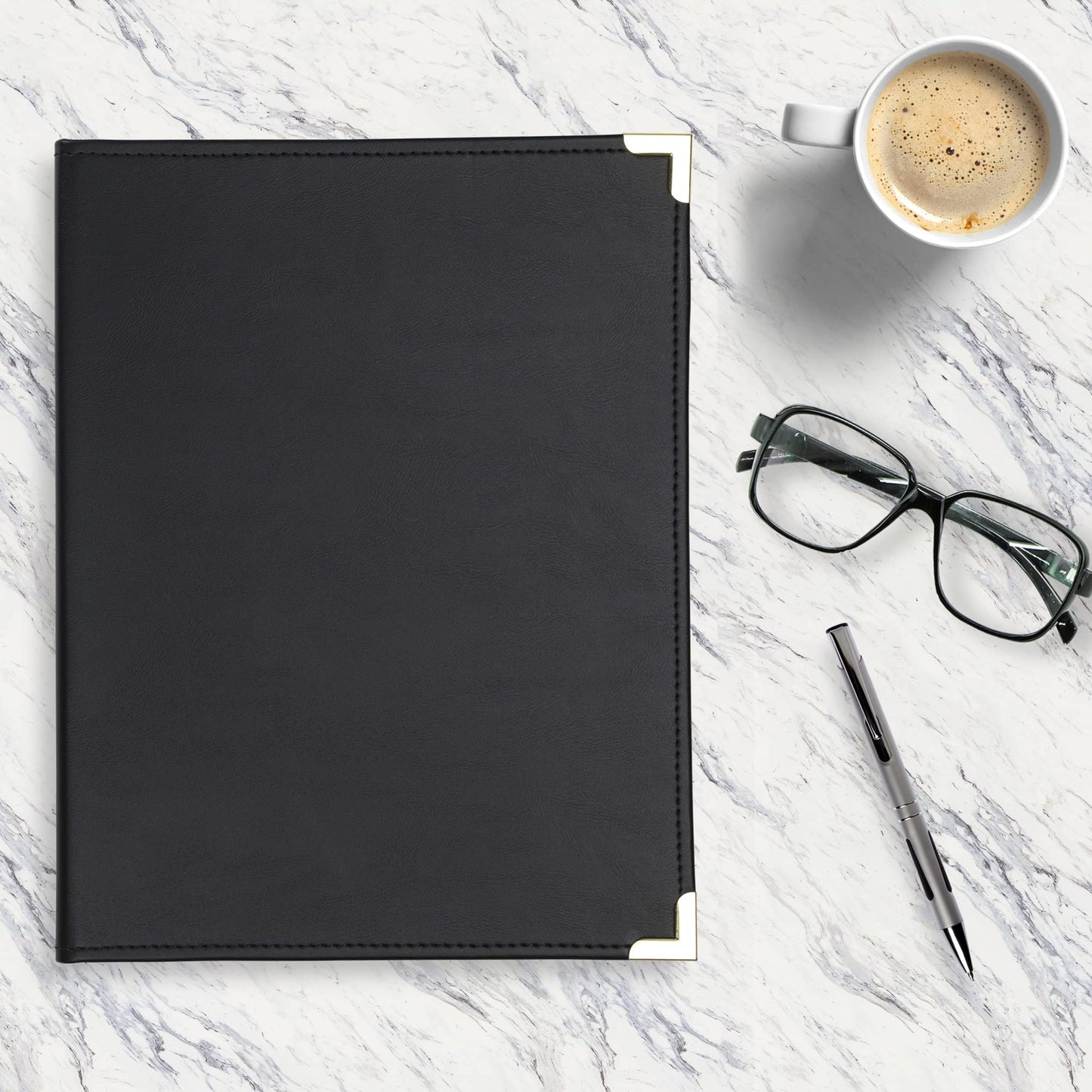 Samsill Classic Collection Business Portfolio - Executive Padfolio for Resume & Document Organizer - 8.5 by 11-Inch Legal Pad, Faux Leather with Brass Corners (Black)