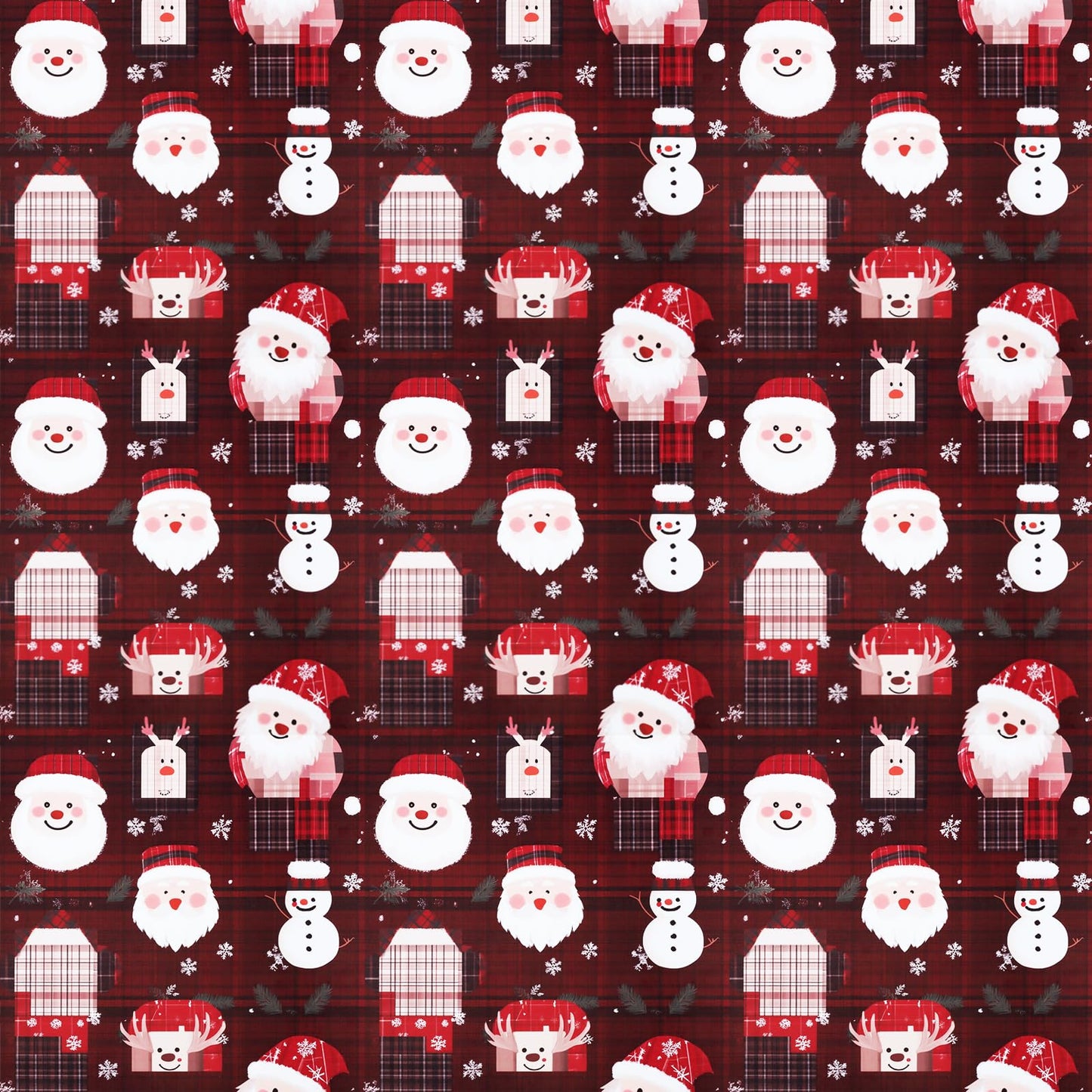 Timeet Christmas Peel and Stick Wallpaper Santa Claus & Snowman Contact Paper Red Plaid Holiday Wall Paper Decor Removable Self-Adhesive Wallpaper Vinyl Christmas Decoration 17" x 196.8"