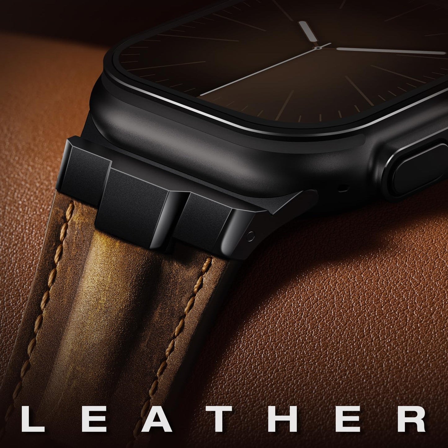 Leather bands Compatible With Apple Watch Ultra Band 49mm 46mm 45mm 44mm 42mm, Superior Genuine Leather Rugged Metal Connector Durable Strap for Men iWatch Ultra3 2 1,Series 11 10 9 8 7 6 5 4 3 SE3 SE