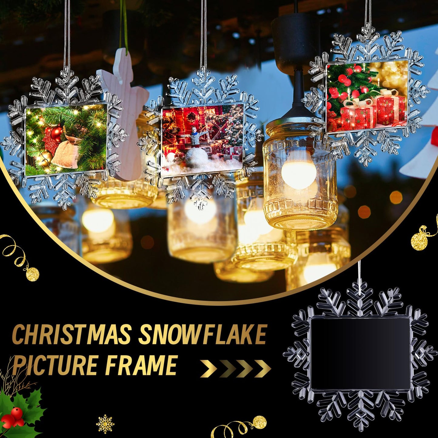 Yookeer 9 Pcs Christmas Snowflake Hanging Photo Frame Snowflake Ornaments Xmas Picture Ornaments Christmas Acrylic Photo Decorations Picture Frame for Xmas Tree (Classic)