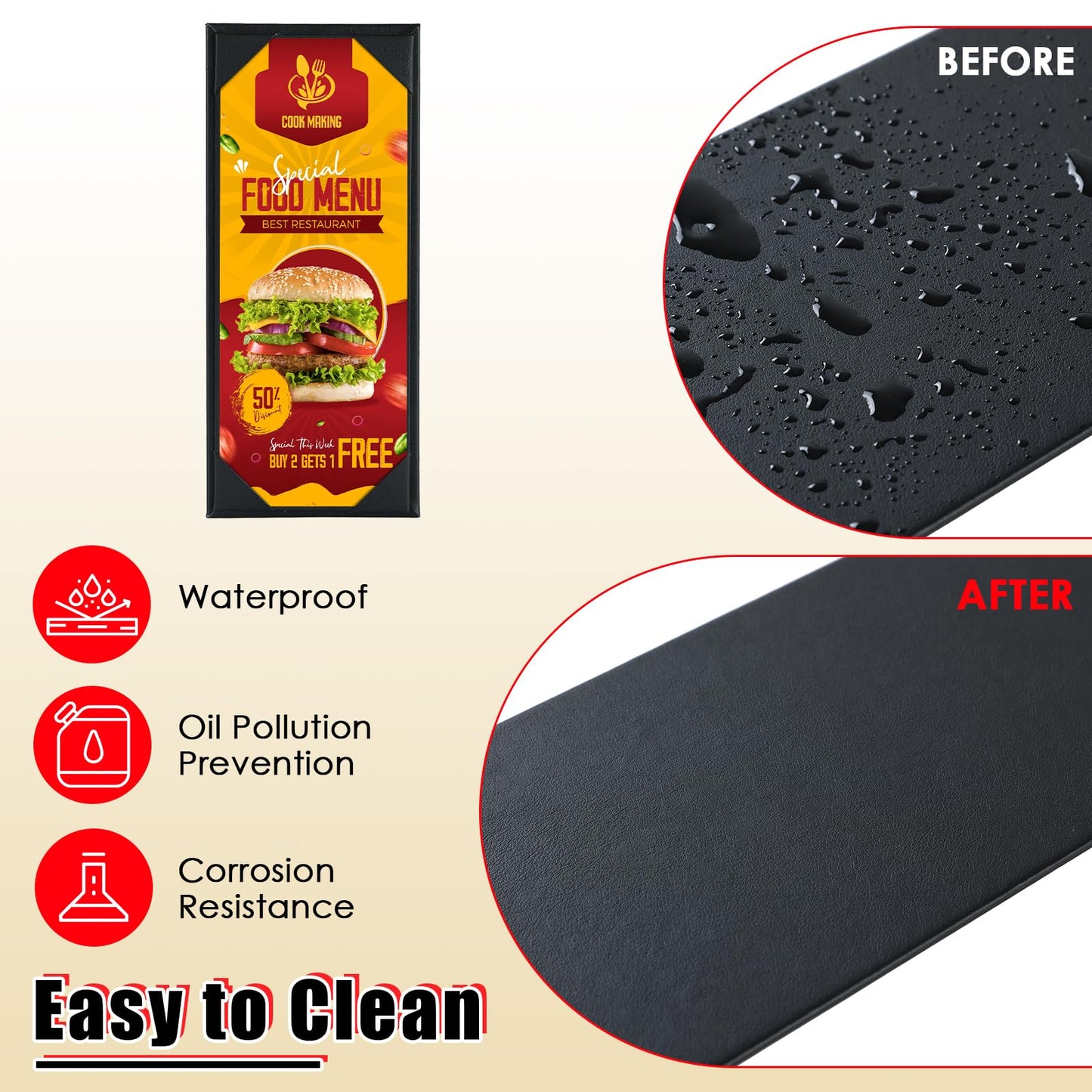 NATGAI 10 PCS 1 View Menu Covers 4.25" x 11", PU Leather Menu Cover Menu Holders, Waterproof Double View Restaurant Menu Covers, Fit for Restaurant Bar Cafe Hotel Wine List (1 View, 4.25"x11")