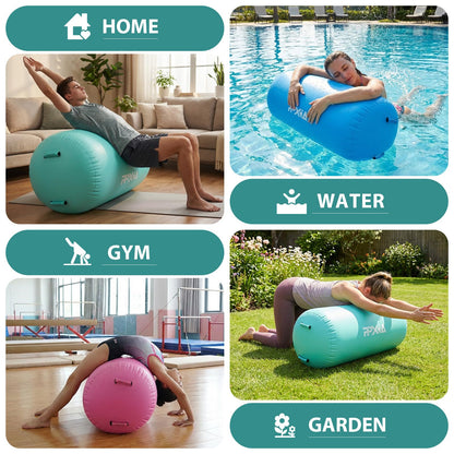 PPXIA Gymnastics Air Roller Air Barrel Inflatable Tumbling Octagon, Backhandspring Mat Backbend Gymnastic Equipment Tumble Track for Kids Training Cheerleading Home Use with Electric Pump