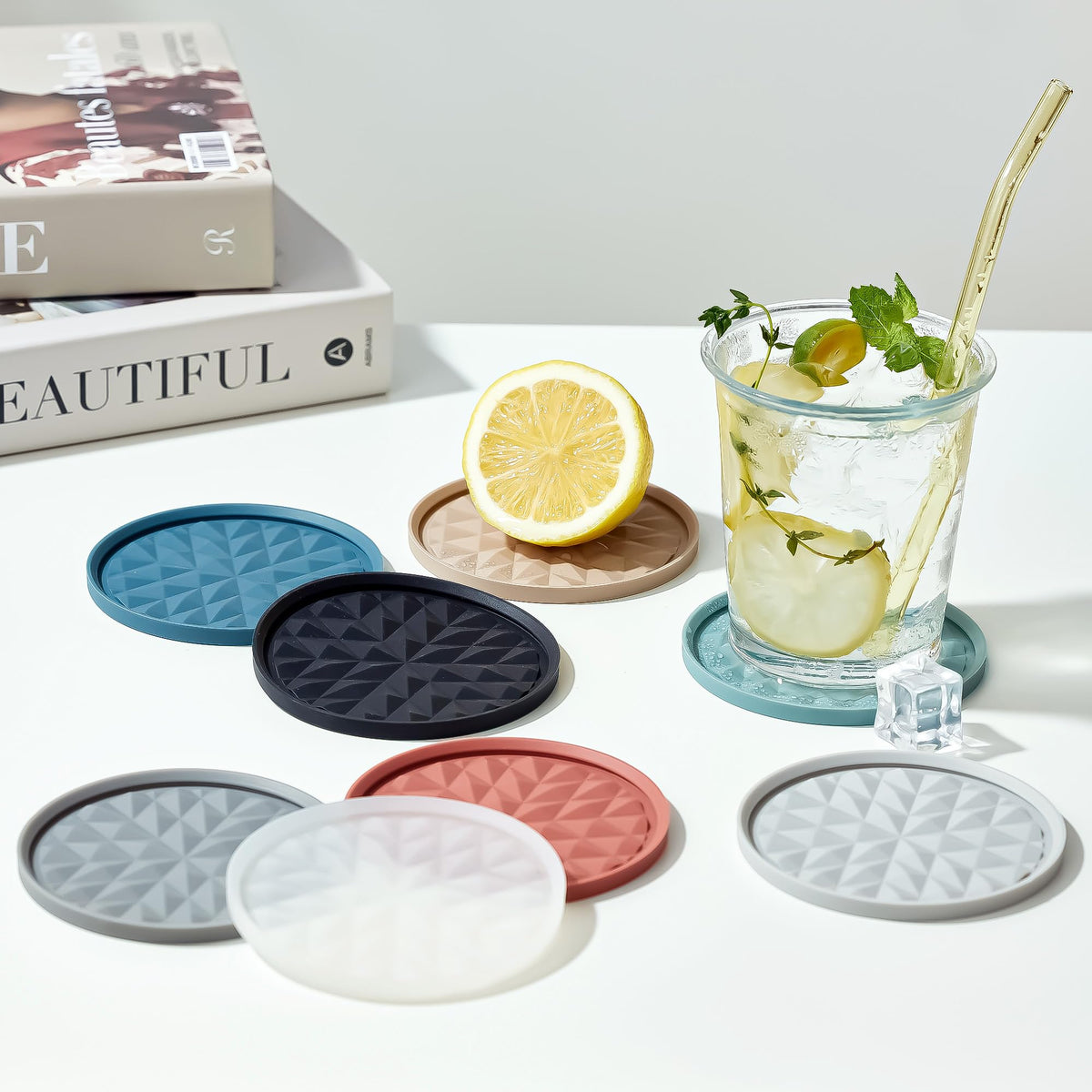 Wingcases Silicone Coasters for Drinks[4 Pack]- Cup Mat for Tabletop Protection-Non-Slip, Non-Stick, Coffee Table Decor, Great Gift for Any Occasion, Black