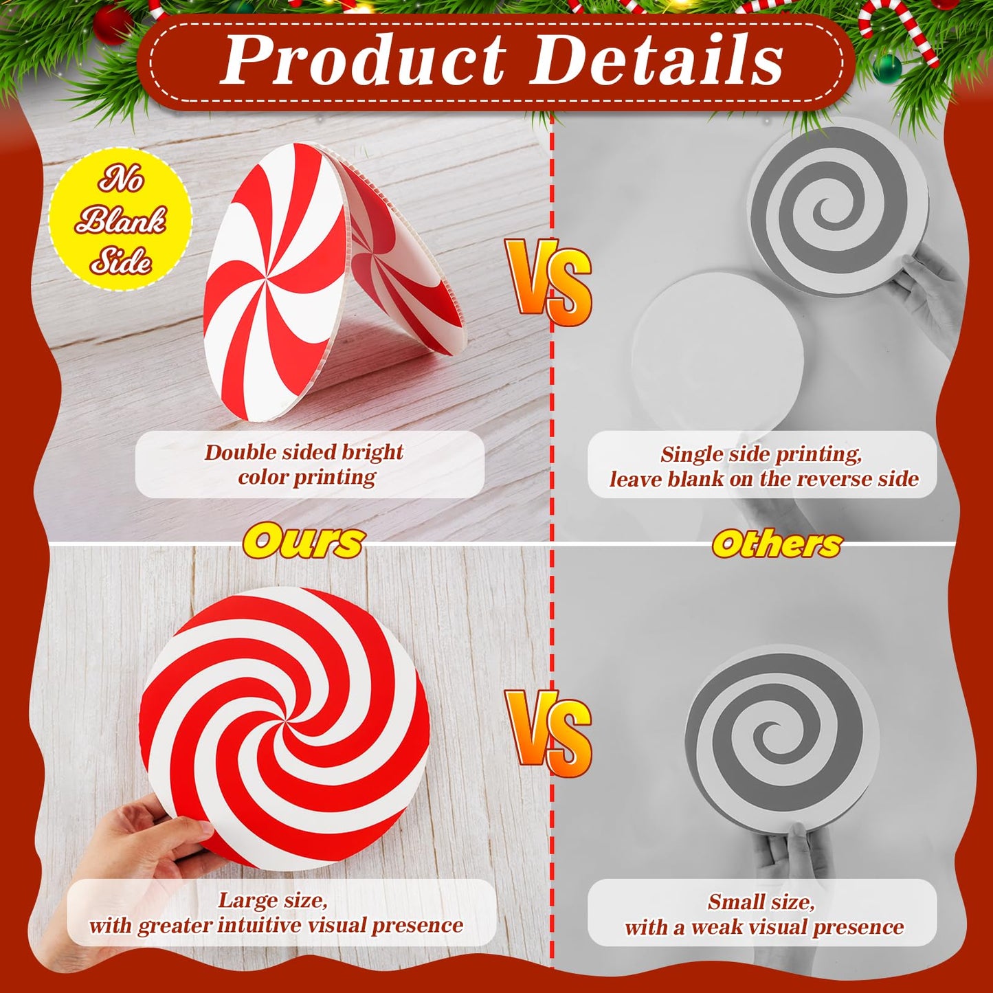 12Pcs Large Candy Christmas Tree Decorations Peppermint Lollipop Christmas Picks for Tree, 7.87" Red and White Candy Ornaments, Plastic Candyland Tree Topper for Xmas Holiday Party Vase Decor