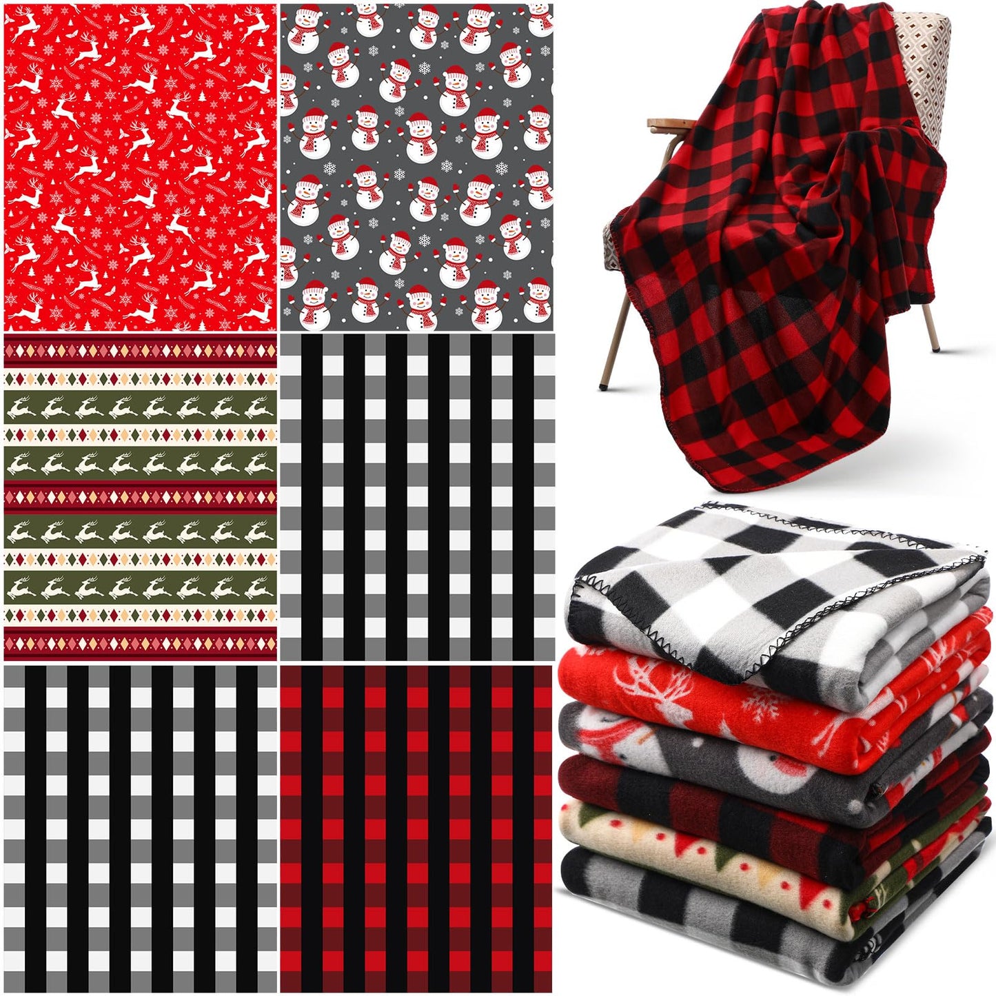 Preboun 6 Pcs 50 x 60 Inch Fleece Throw Blanket Bulk Printed Warm Throw Blanket for Couch Winter Travel Wedding Decorations Gifts (Christmas)