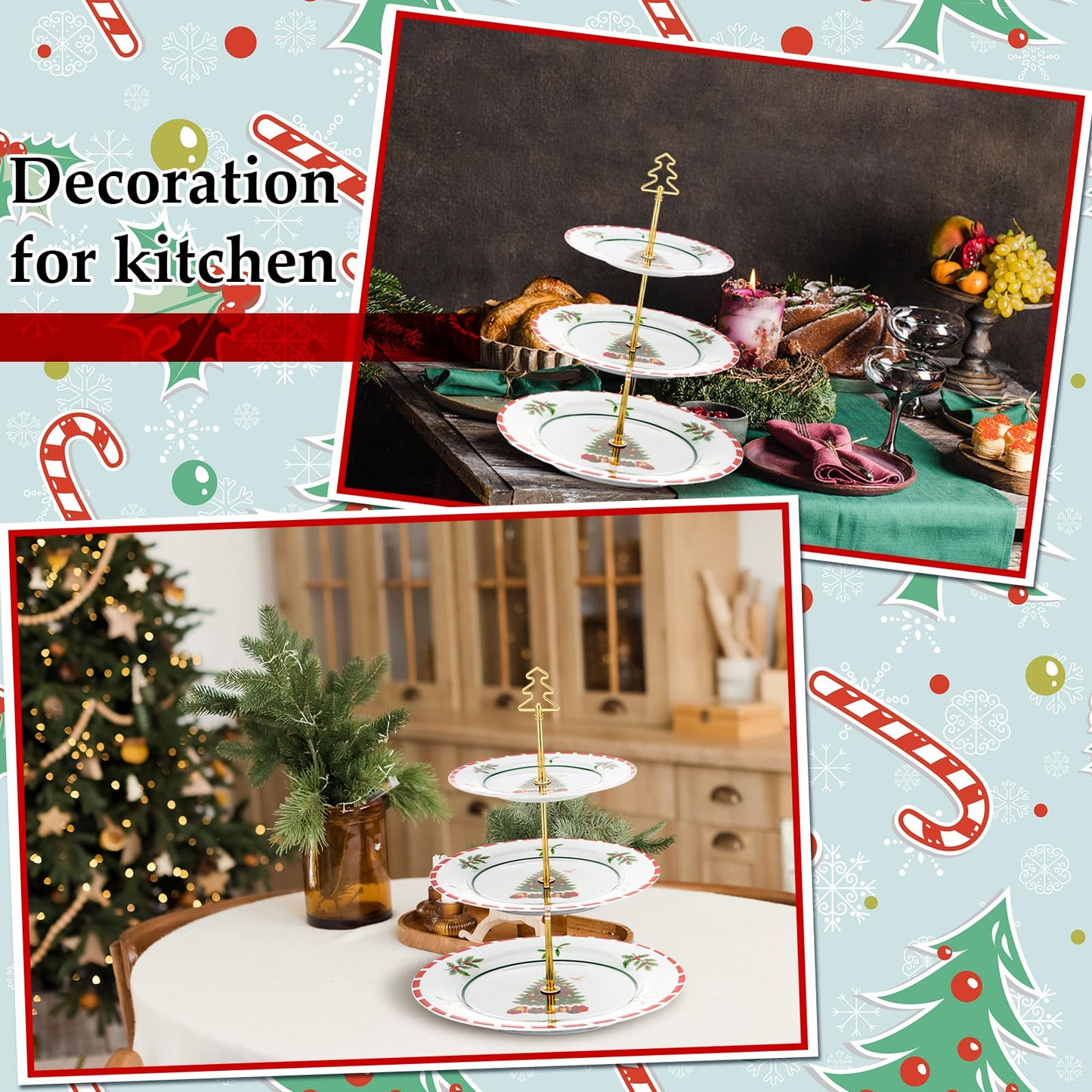Lallisa 3 Tier Christmas Cake Stand 10", 9" and 7" Ceramic Xmas Tree Tiered Cupcake Display Holder Tower for Serving Food Cake Desserts Treats Holiday Party Decoration
