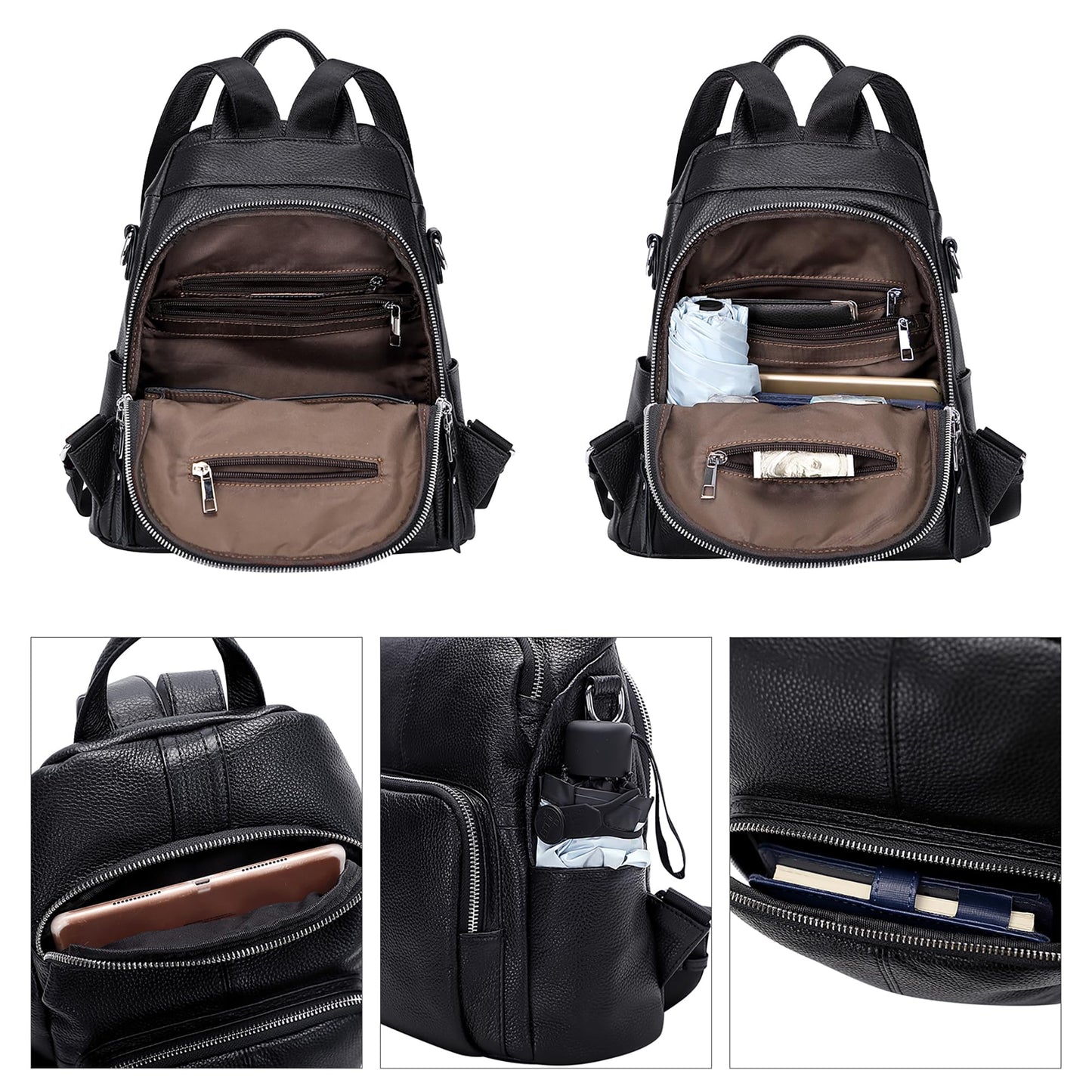 ALTOSY Soft Leather Backpack Purse For Women -theft Backpacks Versatile Shoulder Bag（S81 Black）