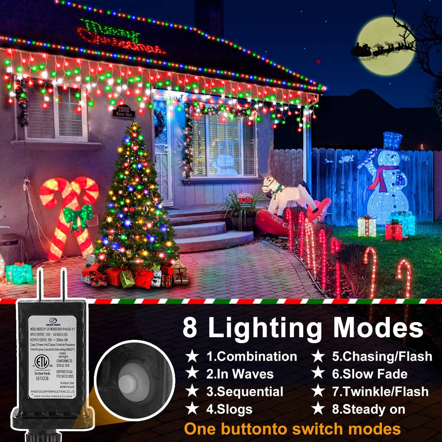 Christmas Lights Outdoor, 2 Pack Total 98FT 960 LED Ice Lights for Outside with 180 Drops 8 Modes Timer Memory, Plug in Waterproof for Holiday Eaves Yard Roof Party Decor (Red Green and Cool White)