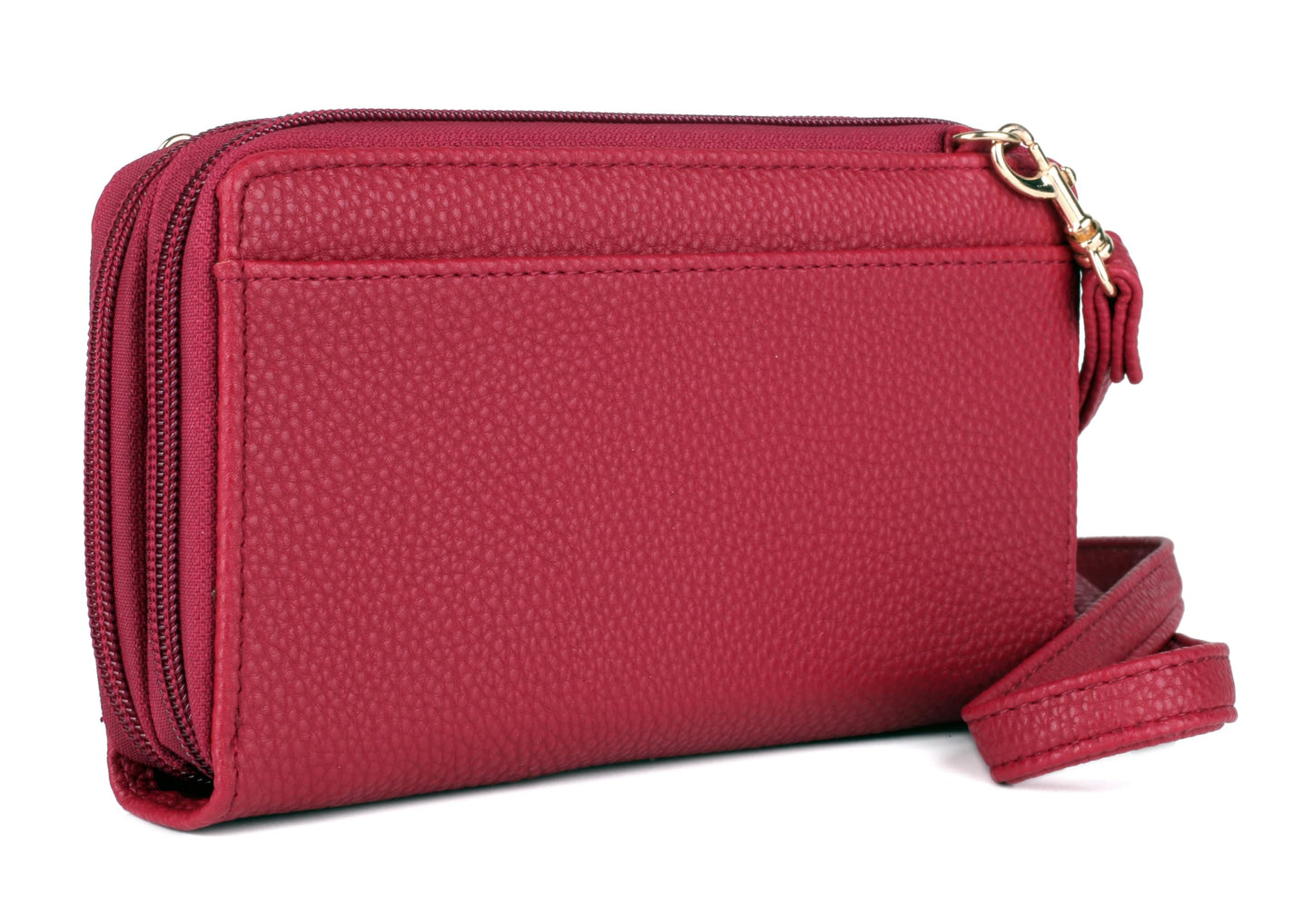 Julia Buxton RFID Blocking Wallet on a String for Women - Compact Crossbody Bag with Removable Wristlet Strap, 15 Card Slots & Multiple Zip Pockets, Red