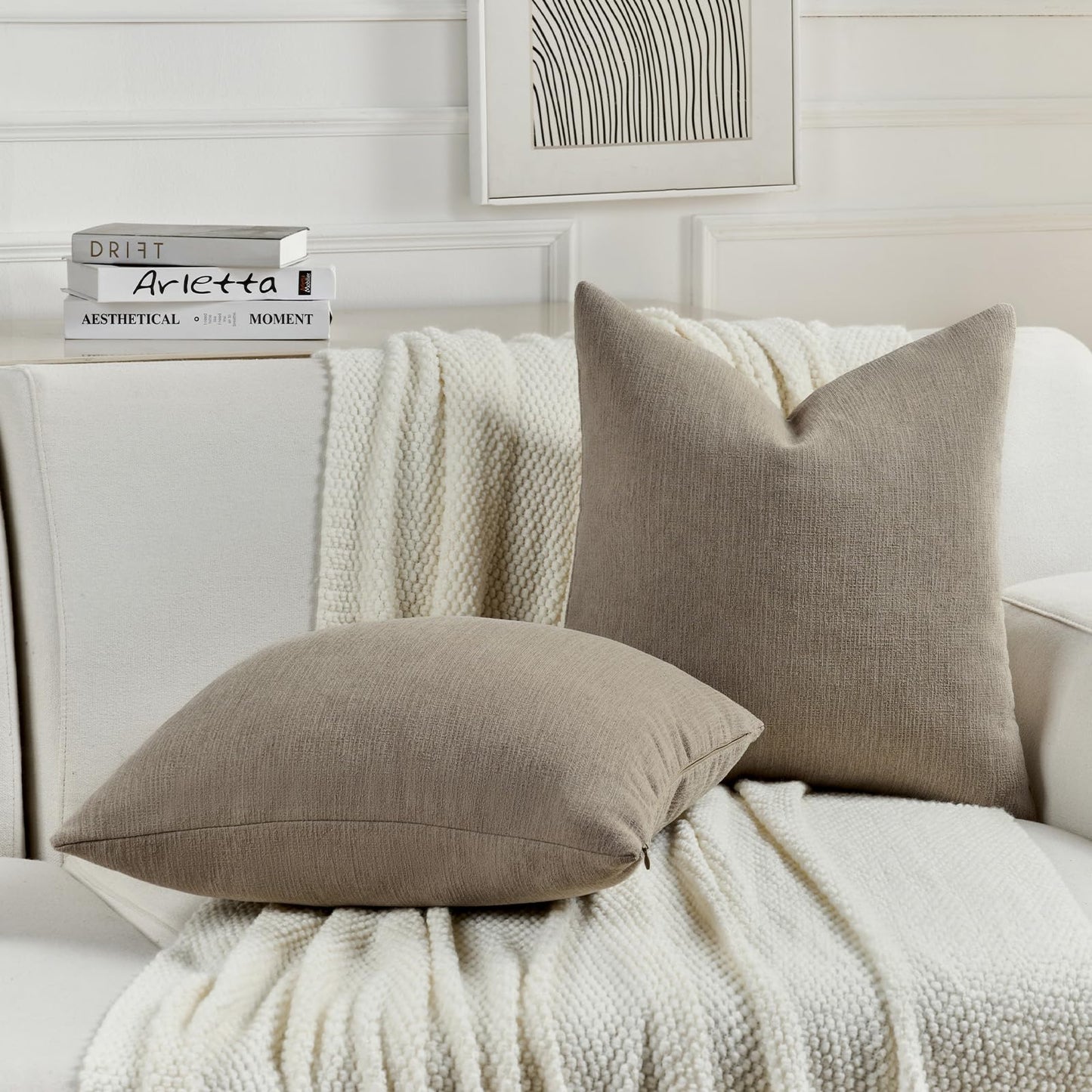 FUTEI Pack of 2 Chenille Decorative Throw Pillow Covers 18x18 Inch,Soft Cozy Faux Linen Textured Cushion Case,Farmhouse Home Decor for Couch Living Room,Coffee