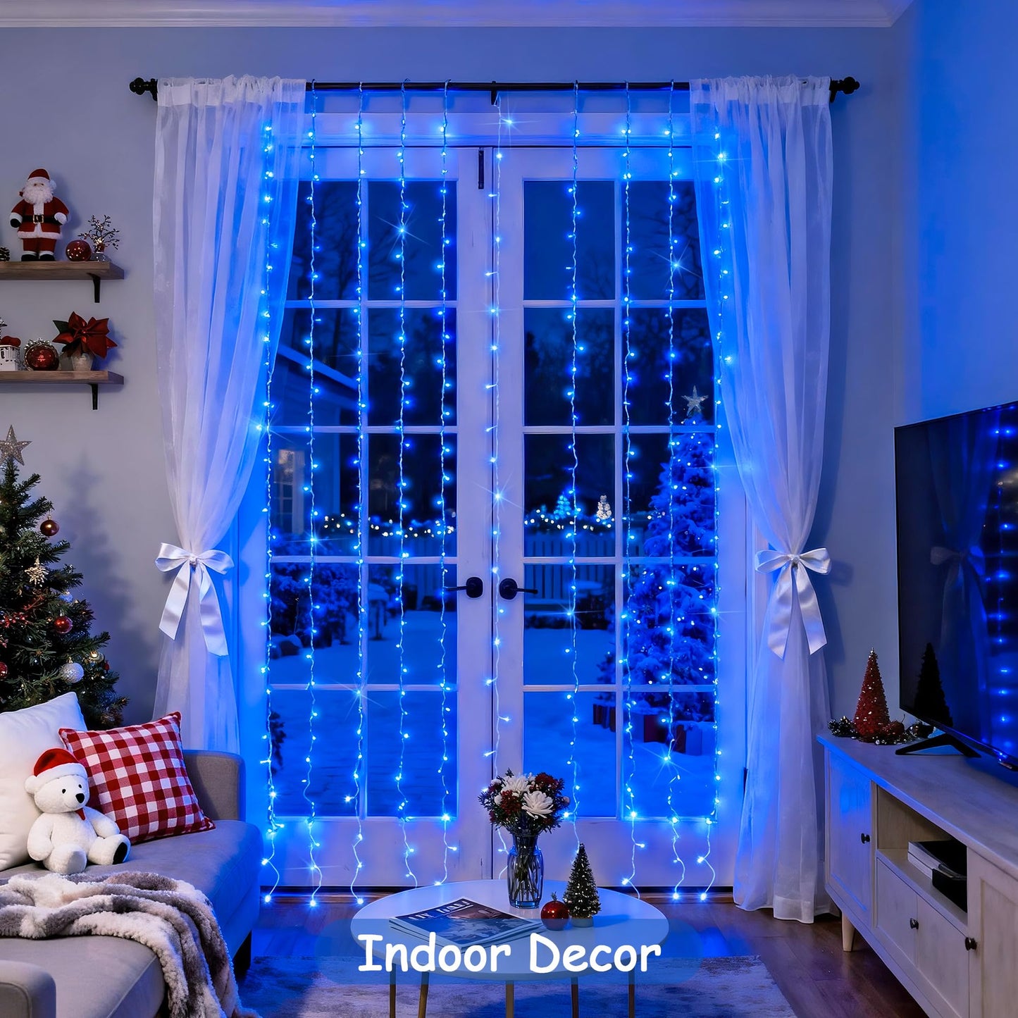 JMEXSUSS 300LED Blue Curtain Lights, Christmas Lights with Remote, Hanging String Lights for Bedroom Wall Window Backdrop Garden Indoor Outdoor Patio Yard Decorations, 9.8x9.8ft