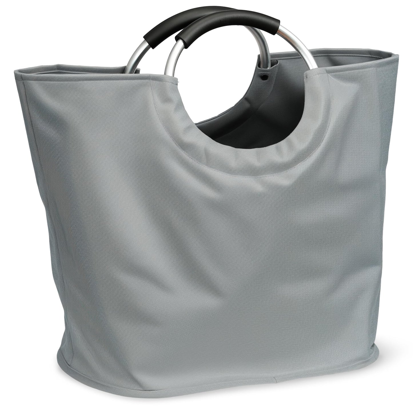 VICSKY Utility Tote Bag - Lightweight & Durable Beach/Pool Bag | Soft-Padded Metal Hoop Handle | Stand-Up Reusable Grocery Tote for Shopping/Farmers Market/Picnic/Dog Walking (45L, Grey)