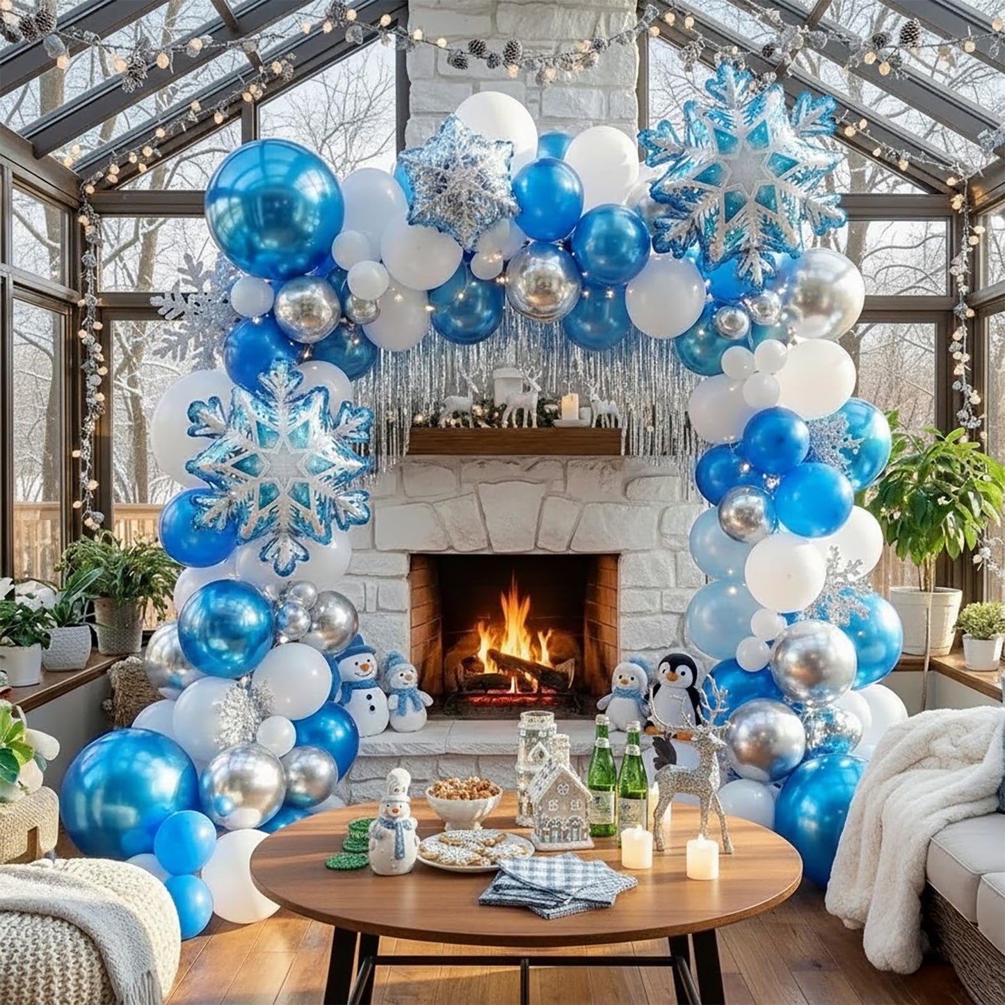Winter Wonderland Balloon Garland arch kit 120Pcs large Snowflake Chrome Blue white Balloons For Snow Queen Princess Boy Birthday Party Baby its cold outside baby shower decorations