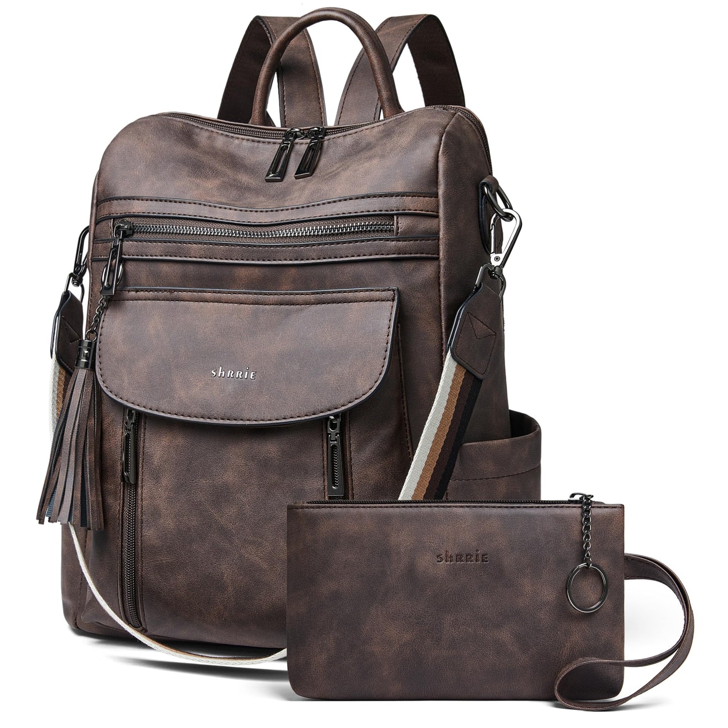 Shrrie Backpack Purse for Women Fashion Leather Backpack Purse Designer Travel Backpack Convertible Shoulder Bag with Wristlet for Work College