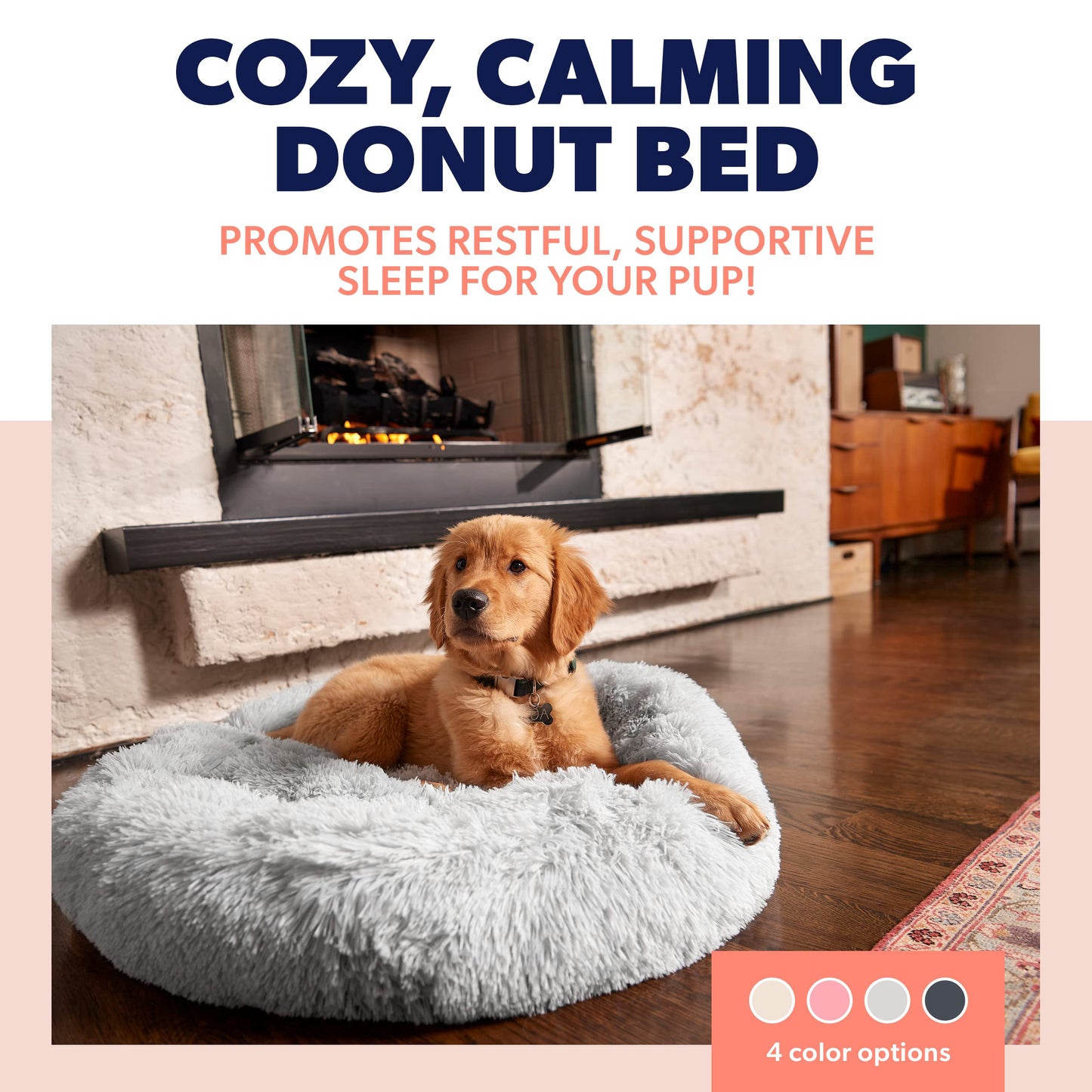 Active Pets Large Dog Bed, Calming Orthopedic Pet Bedding for Anxiety Relief, Joint Support & Comfort, Washable Dog Furniture, M 45lbs, Pink