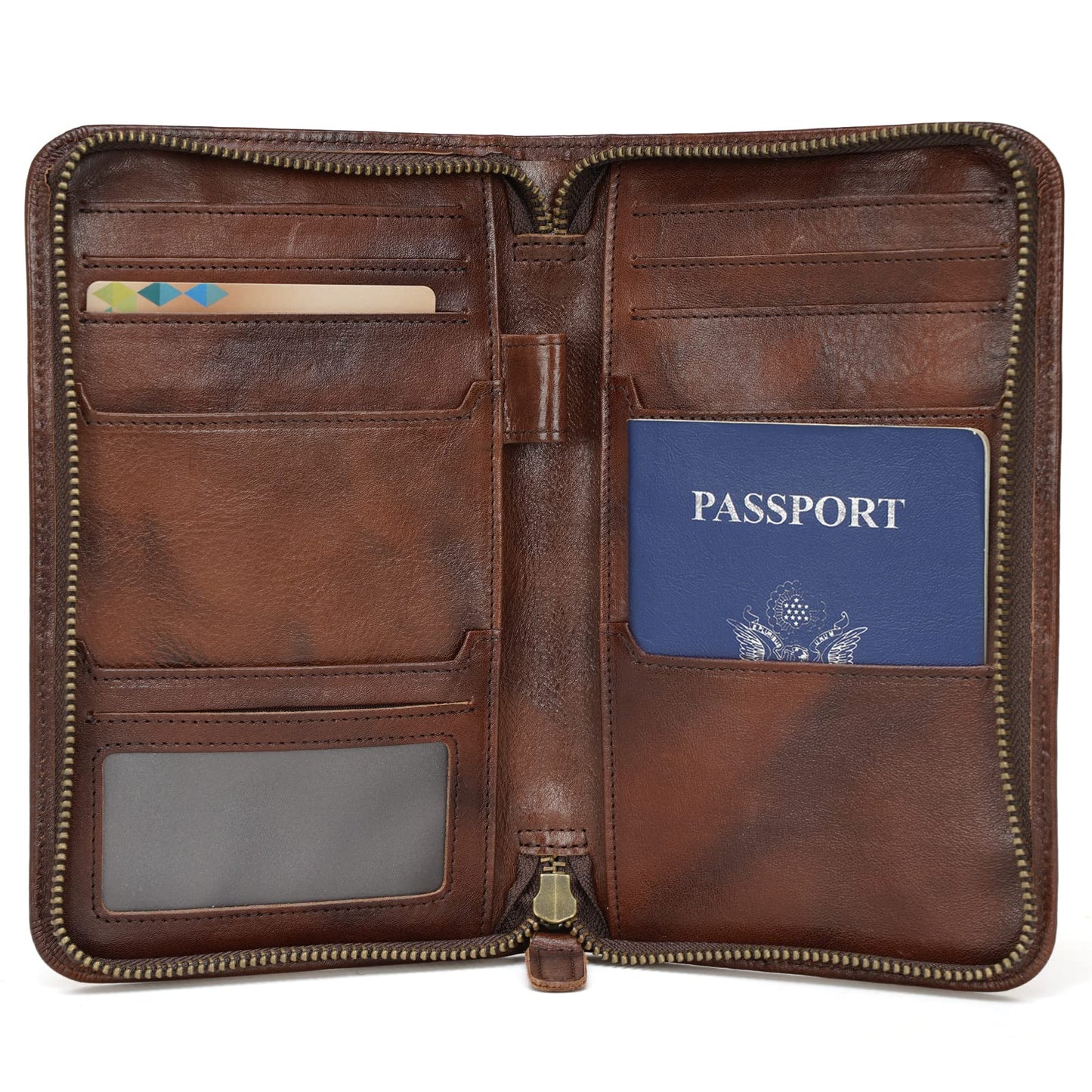 Polare Full Grain Leather Passport Holder Cover Case for Men RFID Blocking Travel Wallet Holds 4 Passports (Coffee)