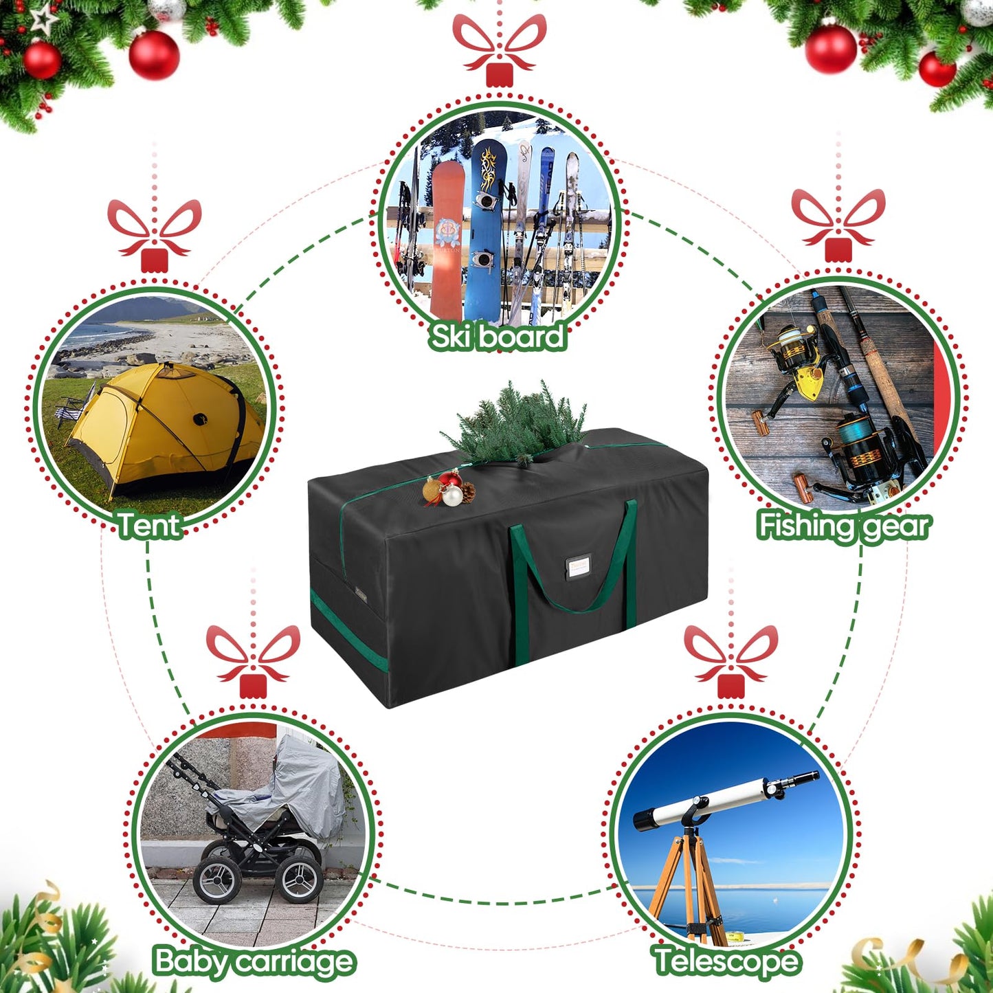 BALEINE 7.5 ft Christmas Tree Storage Bag, Heavy Duty 900D Oxford Fabric with Reinforced Handles and Dual Zippers Wide Opening, Extra Large Storage Container for Trees and Decorations (Black)