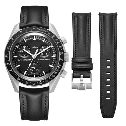 Getalia Italian Full grain vegetable tanned leather watch Bands Curved Strap,Compatible with Omega X Swatch Moonswatch Speedmaster/Rolex/SEIKO/Swatch Watch straps Men Women (Black-width：20mm)