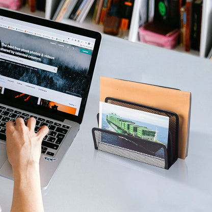 wishacc Desk Mail Organizer Small File Holders Letter Organizer Metal Mesh Document/Filing/Folders/Paper Organizer for Desktop
