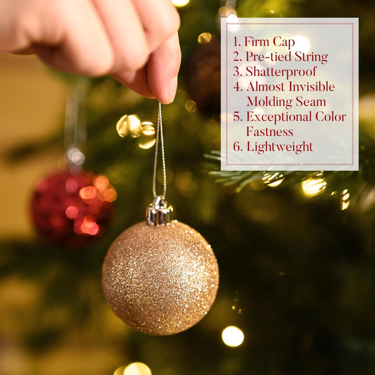 Valery Madelyn Christmas Tree Decorations Ornament Set, 50ct 2 Inches Red Brown White Shatterproof Christmas Ball Ornaments Hanging Xmas Holiday Party Decor