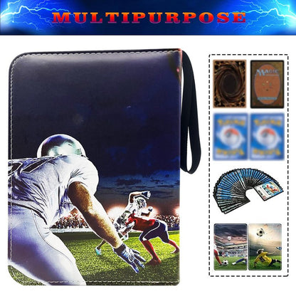 400 Cards Football Card Binder, 4-Pocket Card Collections Trading Card Binder 50 Pages Double-Sided Cards Holder with Zipper 3-Ring Card Album for Sports Football Card Sleeves Protectors