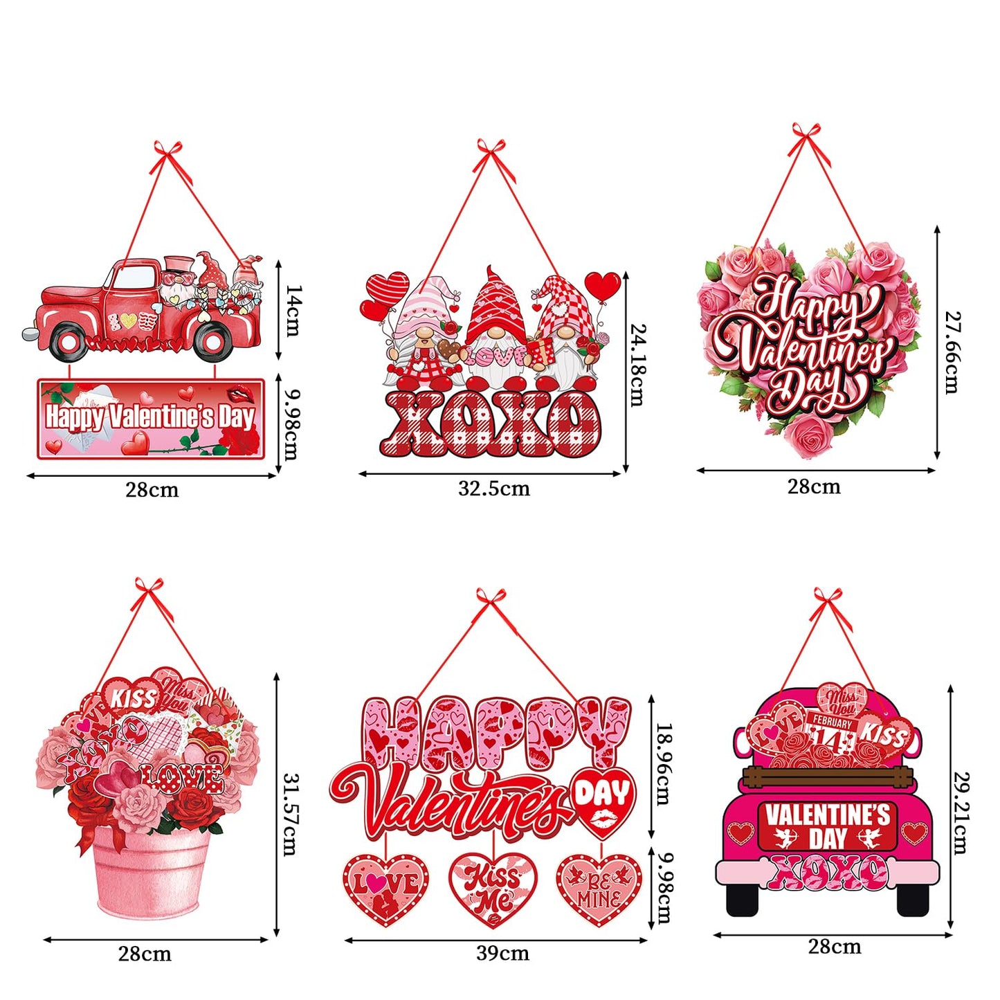 Pink-Red Valentines-Day Front-Porch Door Hanger-Decor - 6pcs Love Romantic Special Night Galentines Party Paper Signs Banners,Engagement Wedding Anniversary Wall Hanging Decorations Lasting Surprise
