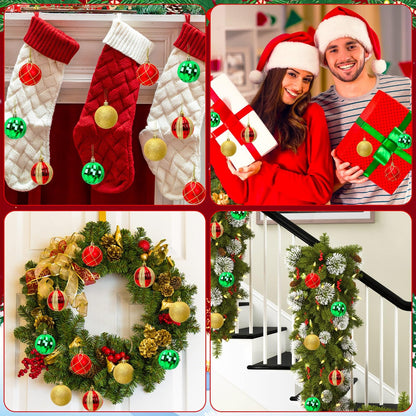 JULMELON 24PCS Christmas Ball Ornaments Hanging Balls Red Green Gold Shatterproof Decorations for Xmas Tree Home Decor for Party Holiday Wedding Anniversary DIY Craft Decor Supplies (2.36 Inches/60MM)
