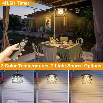 Solar Shed Light Outdoor Work Day/Night, Gazebo Lights Solar Hanging Lights for Porch Barn Chicken Coop Indoor with Remote, Double Motion Sensor, 16.5ft Cord, Dimmable Warm/Cool White