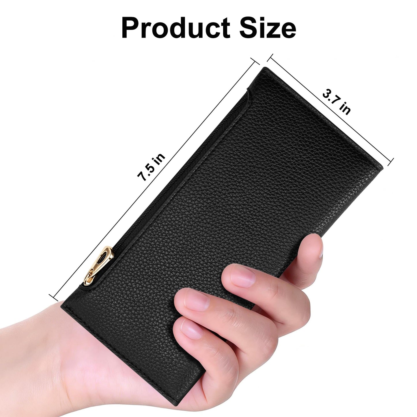 Tipmile Slim Wallet for Women, RFID Blocking Credit Card Holder, Ladies Bifold Wallet with Zipper, Black