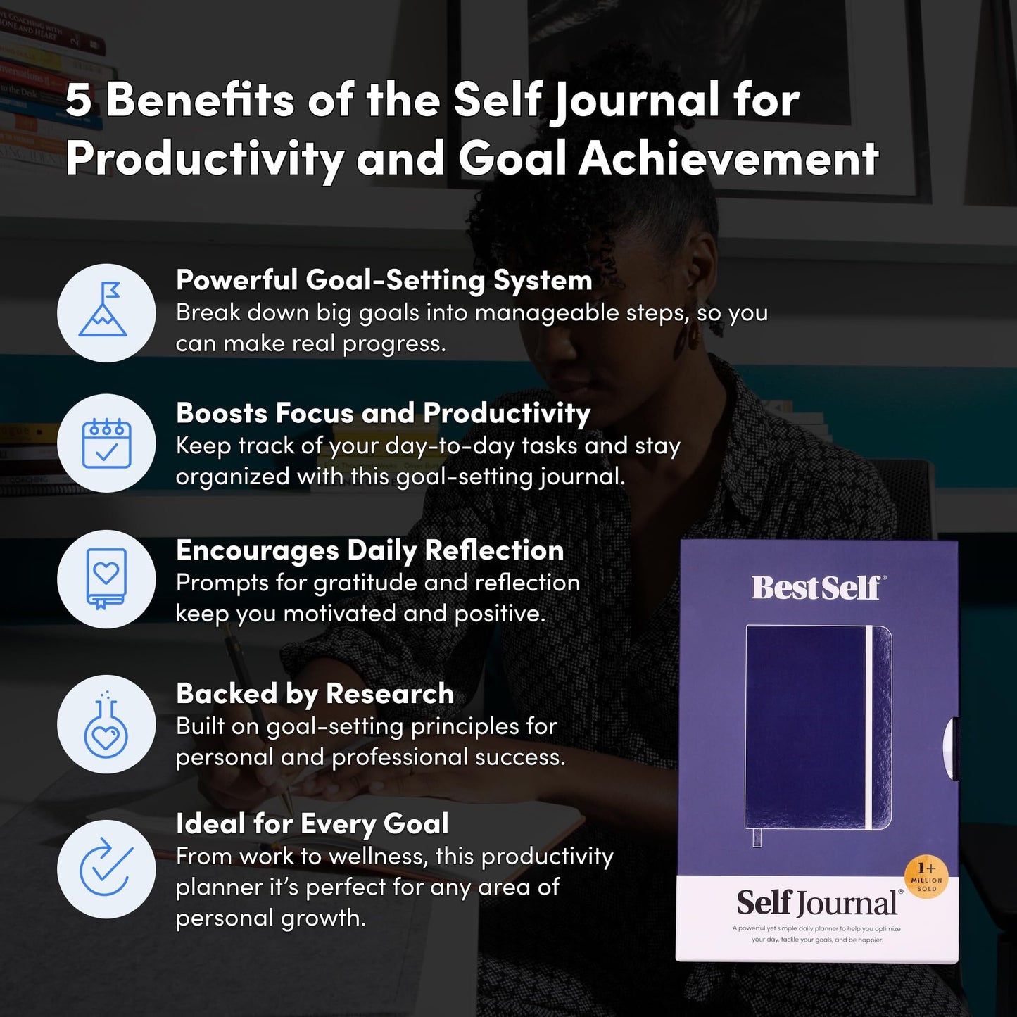 BestSelf 13-Week Self Journal & Goal Planner – Undated Daily ADHD-Friendly Journal for Men & Women | Productivity, Gratitude, Reflection & Habit Tracker | 2026 Life Organizer with Prompts, Distance Navy