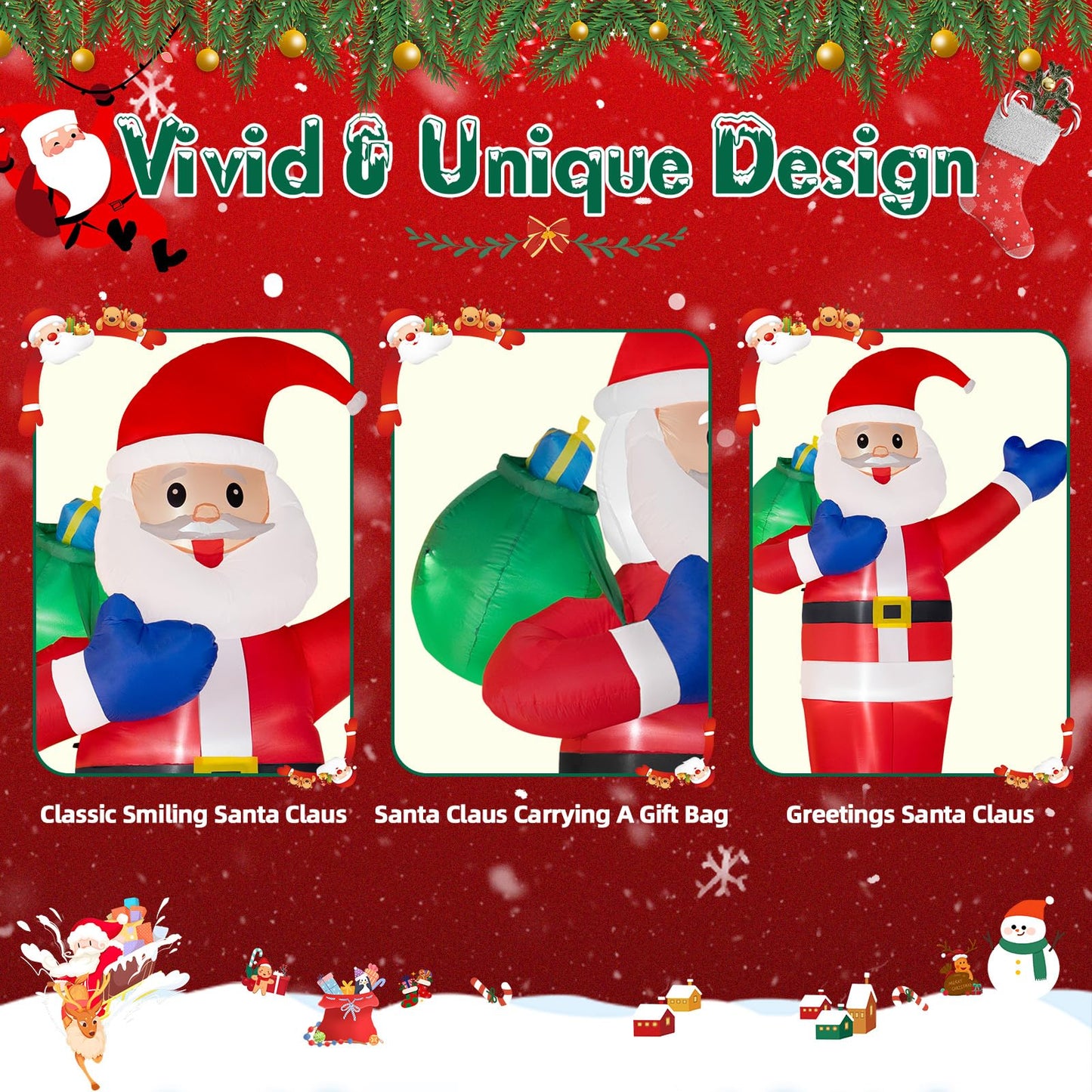 B&D 12FT Giant Christmas Inflatables Santa Claus Outdoor Decorations Built-in LED Lights, Christmas Blow Up Santa Yard Decorations with Gift Bag Inflatable Xmas Decorations for Yard Garden Lawn
