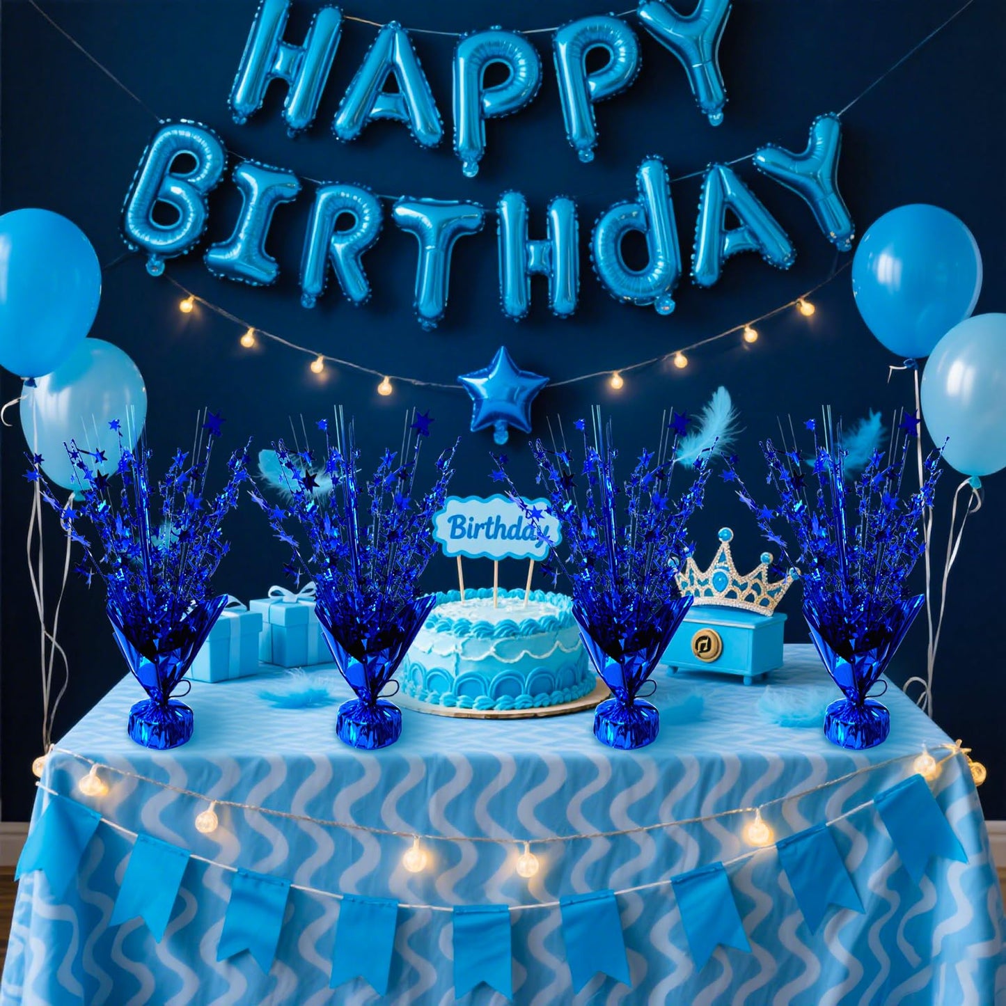 YinNorth 12 Pcs Metallic Foil Spray Centerpiece Party Star Table Decoration Brust Glitter Table Topper Decor for Birthday Graduation Holiday Christmas Dining Celebration New Year Party Supplies, Blue
