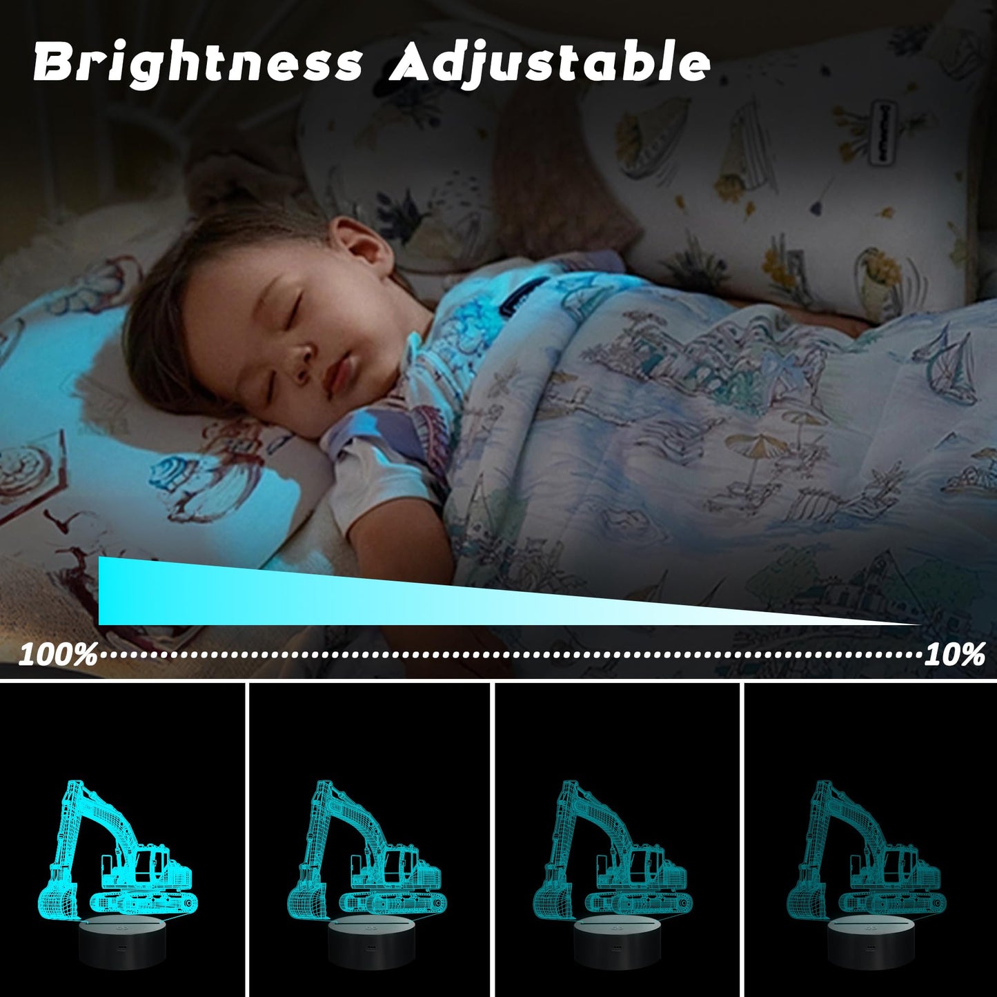 CoolGift Mart Excavator 3D Night Light, 3D LED Optical Illusion Lamp with Remote Control and Timer, Perfect Christmas and Birthday Gift Idea for Boys, Kids, and Teens