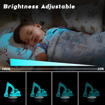 CoolGift Mart Excavator 3D Night Light, 3D LED Optical Illusion Lamp with Remote Control and Timer, Perfect Christmas and Birthday Gift Idea for Boys, Kids, and Teens