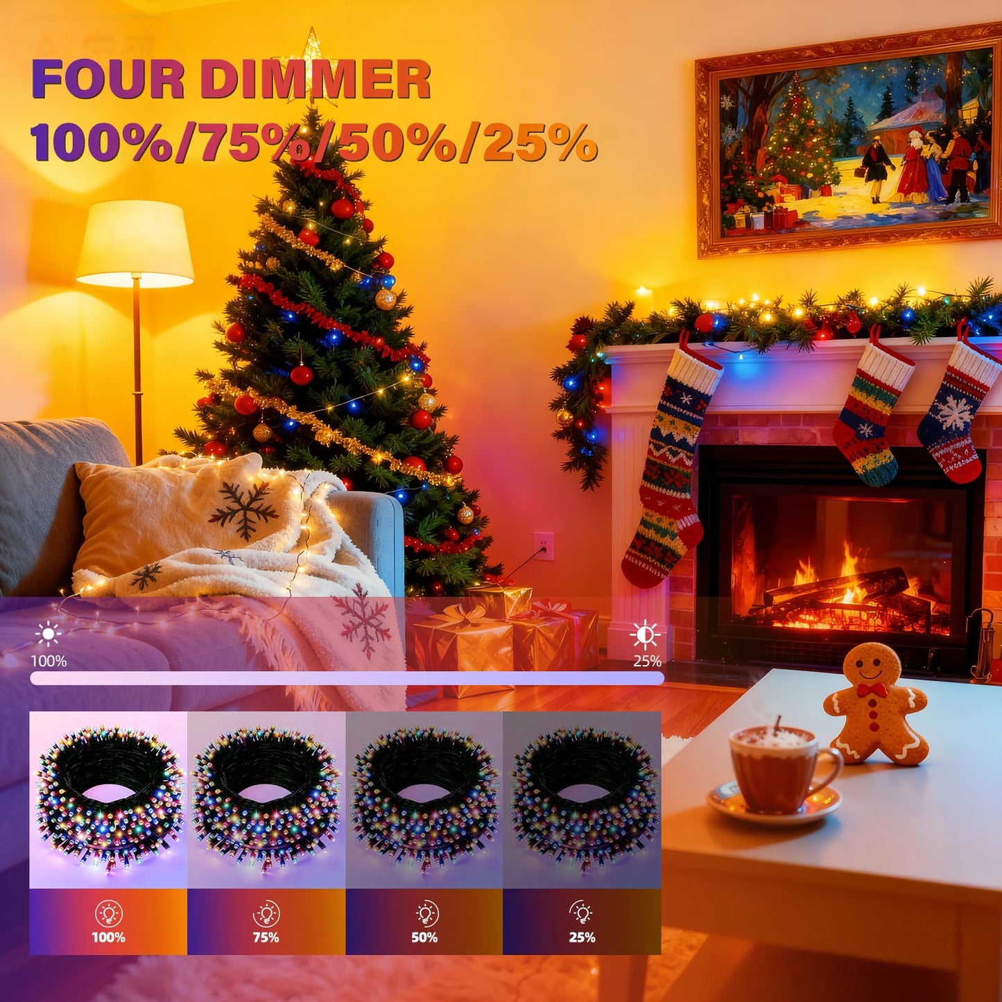 AHAWILL String Lights for Christmas Decor,LED RGB Classroom Lights, Waterproof Fairy Lights Indoor for Christmas Decor,Dimmable,8 Modes,Valentine's Day Home Decorations (166ft)