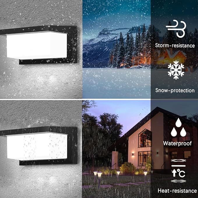 Modern Outdoor Wall Sconce Lighting 5000K 2 Pack, LED 3 Color White Outdoor Light Fixture Wall Mount Exterior Lights for House,Black 1500lm Outside Porch Lights for Garage Entryway (Convex-CCT)