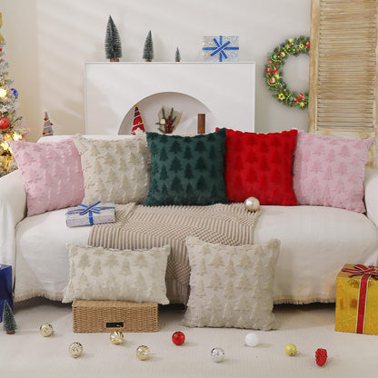 DFXSZ Christmas Tree Pillow Covers 12x20 inch Set of 2 Christmas Decoration Beige Soft Plush Faux Fur Jacquard Throw Pillows for Bedroom Sofa Holiday Festivals Winter Home Decor PTK006C12